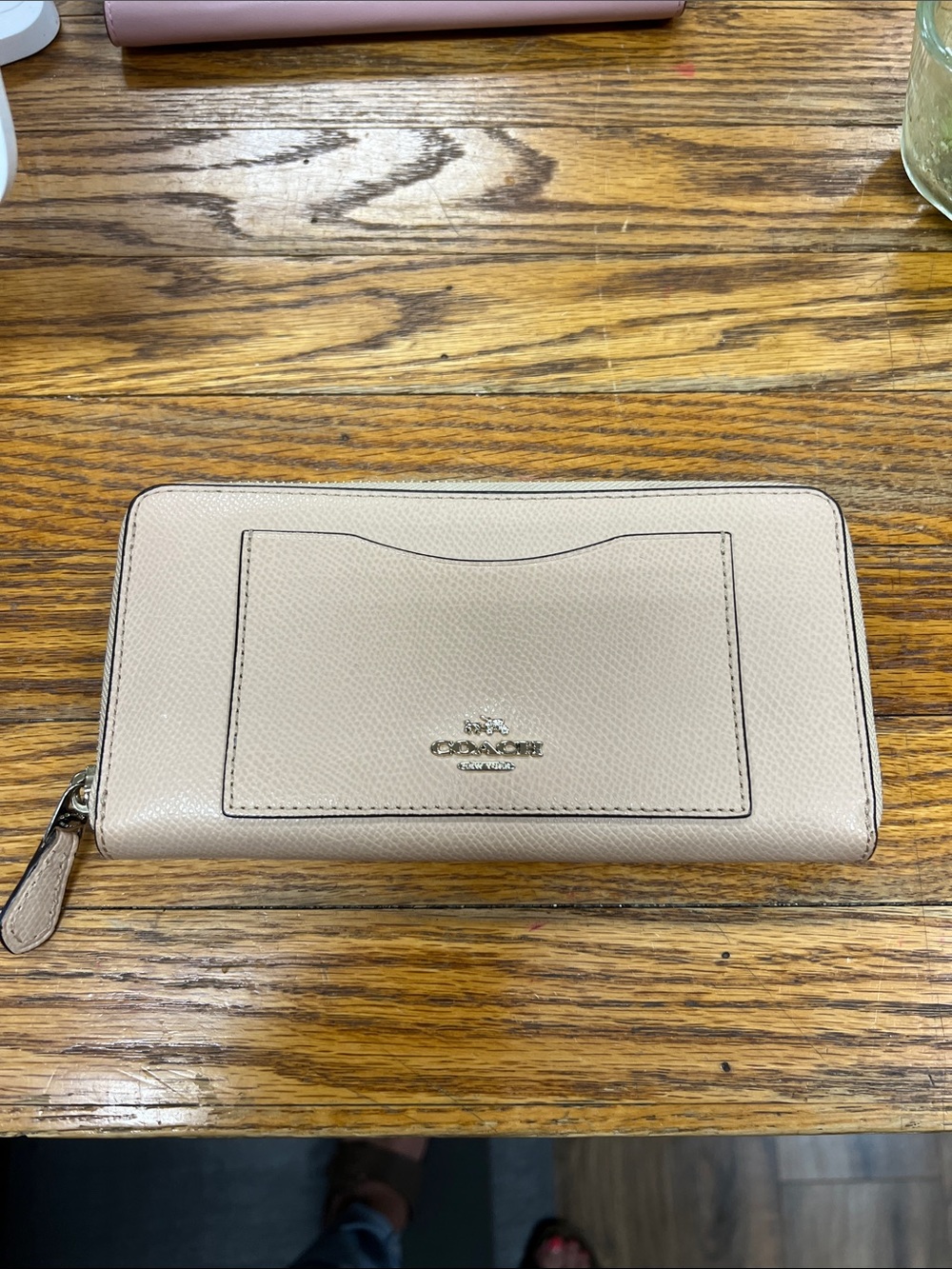 COACH | Crossgrain Nude Leather accordion zip around wallet